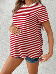 Women's Striped Maternity Blouses Round Neck Short Sleeve Casual Base Layer Style