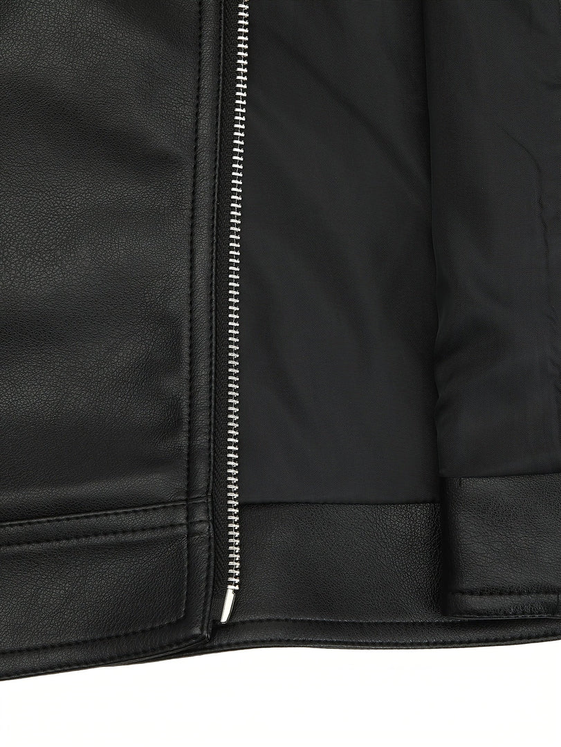 Women's Leather Moto Jacket Notch Lapel Asymmetric Zip Front Fitted Style