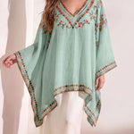 Load image into Gallery viewer, Women's Poncho Shirt V Neck Embroidered Trim Draped Kaftan Style
