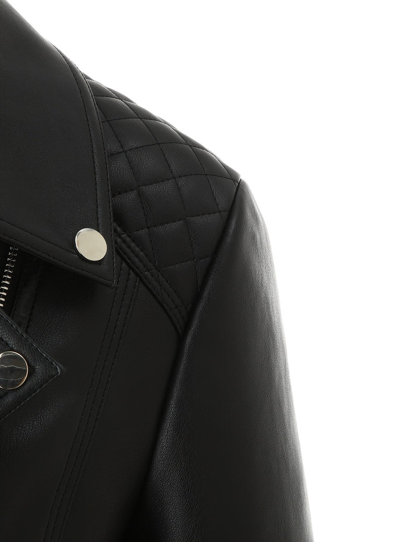 Women's Leather Moto Jacket Notch Lapel Asymmetric Zip Front Fitted Style