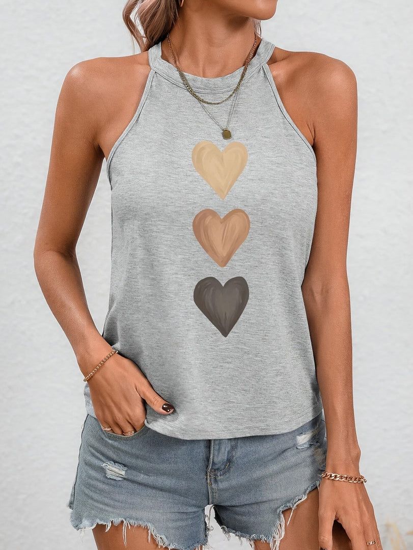 Women's Blouses Halter Neck Gradient Heart Print Sleeveless Casual Summer Top Style