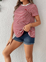 Load image into Gallery viewer, Comfortable Striped Maternity Blouses for Women with Round Neck Short Sleeve Casual Base Layer Style
