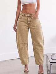 Women's Relaxed Khaki Barrel Jeans High Waist Curved Leg