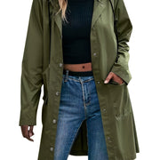 Women's Trench Coat Hooded Button Front Longline Pocket Style