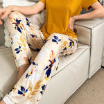 Load image into Gallery viewer, Women's Mustard Pajamas Floral Print Short Sleeve Two Piece
