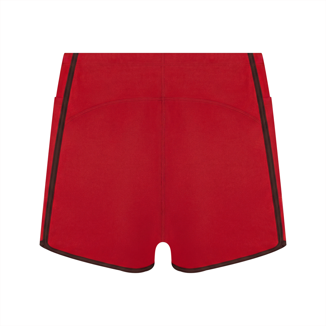 Mira High Rise Color Block Yoga Shorts - In Red