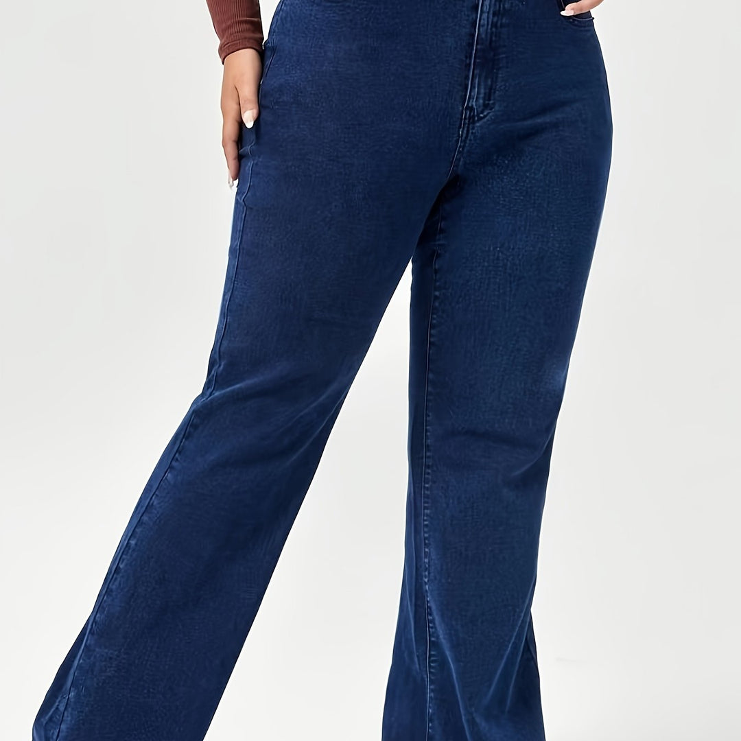 Women's Dark Blue Wide Leg Jeans High Waist Flare Flowing Denim Style