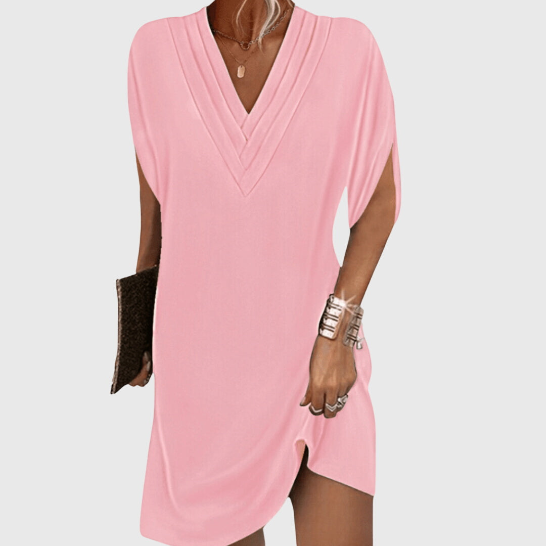 Women's V Neck Mini Dress Short Sleeve Draped Cocoon Relaxed Style