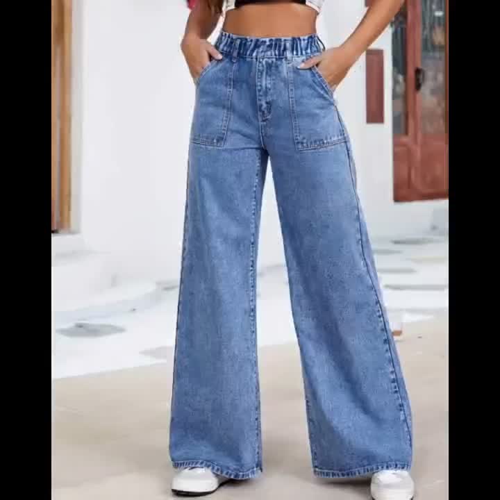 Women's Relaxed Sky Blue Wide Leg Jeans High Waist Baggy Style