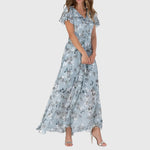 Load image into Gallery viewer, Women's Floral Maxi Dress V Neck Flutter Sleeve Flowing Chiffon Boho Style
