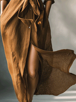 Load image into Gallery viewer, Effortless Brown Shirt Dress for Women with Collar V Neck Tie Waist Long Sleeve Linen Casual Maxi Style
