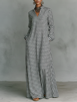 Load image into Gallery viewer, Effortless Plaid Maxi Dress for Women with V Neck Long Sleeve Oversized Casual Shirt Dress Style
