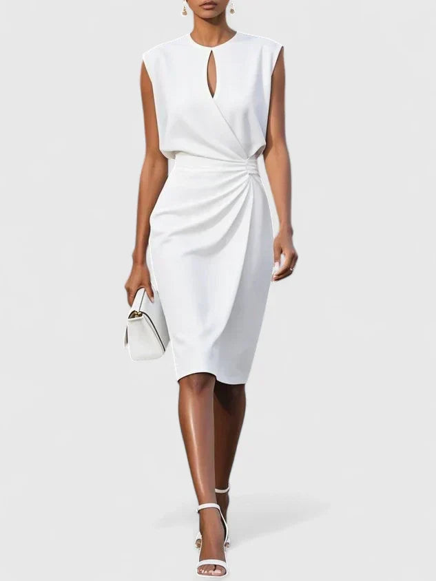 Women's Midi Dress Keyhole Neckline Ruched Waist Cocktail Style