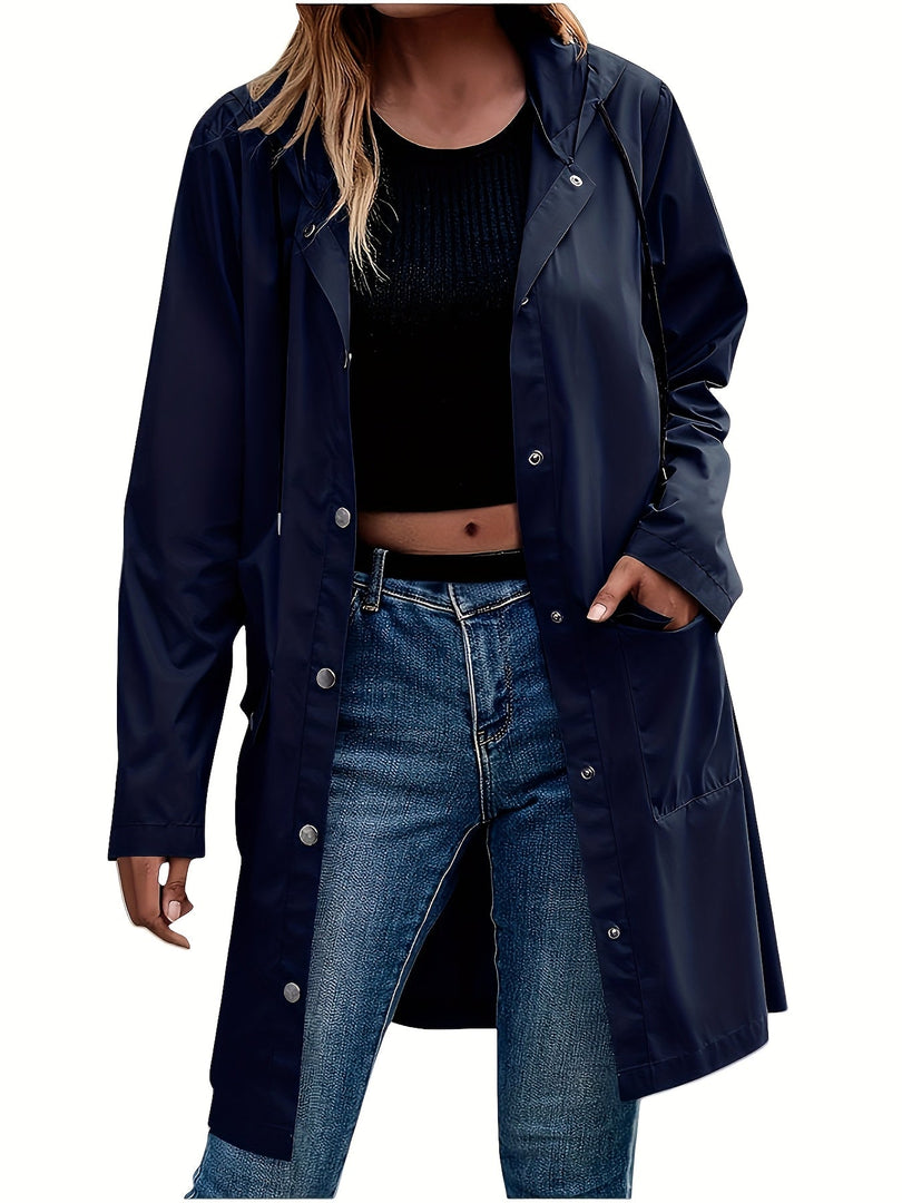 Women's Trench Coat Hooded Button Front Longline Pocket Style