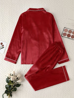 Load image into Gallery viewer, Comfortable Satin Pajamas for Women with Collar Button Front Piping Trim
