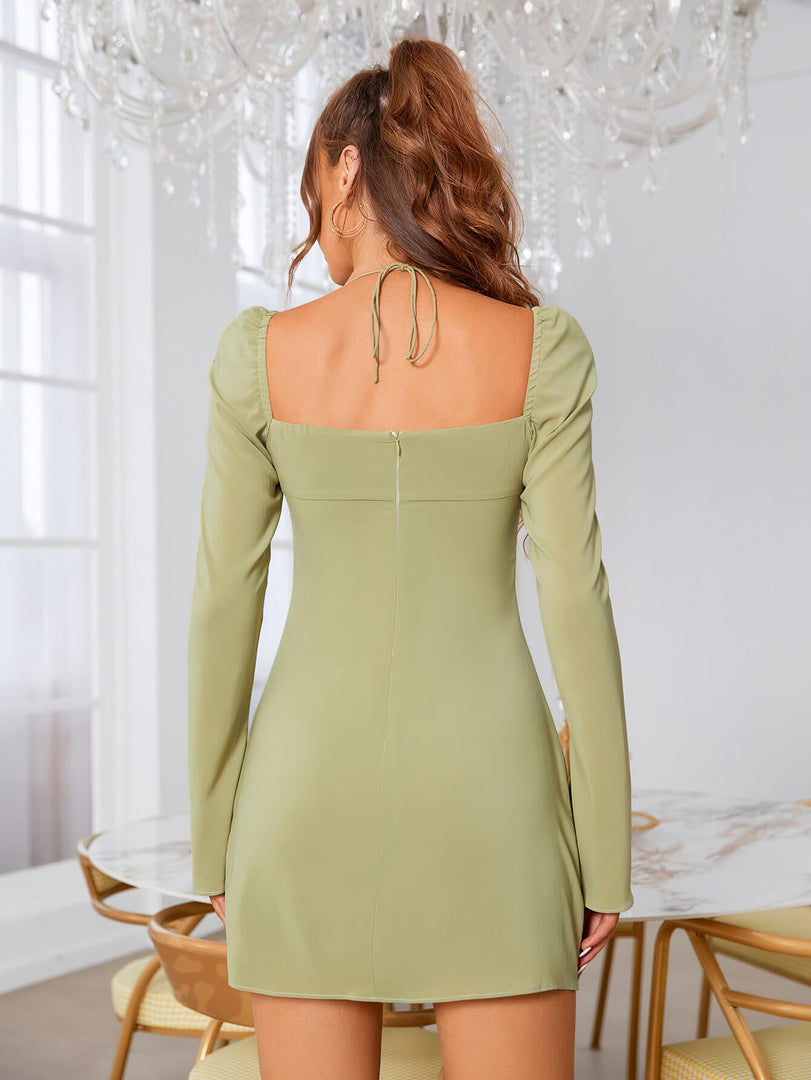 Halter Tie Ruched Bell Sleeve Dress | Wedding Guest Dress