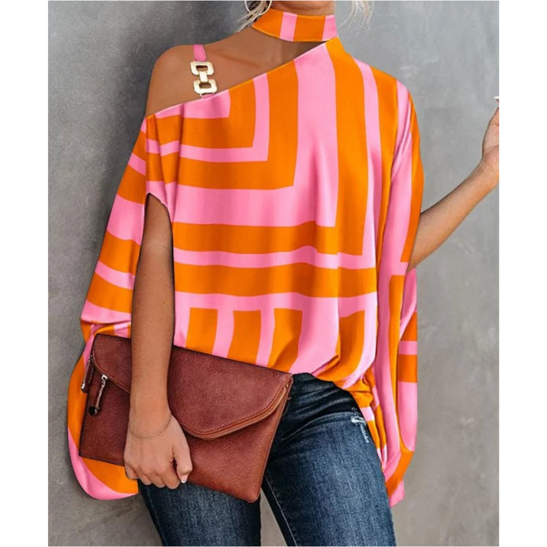 Women's Tunic Top Turtleneck Batwing Sleeve Printed Relaxed Style