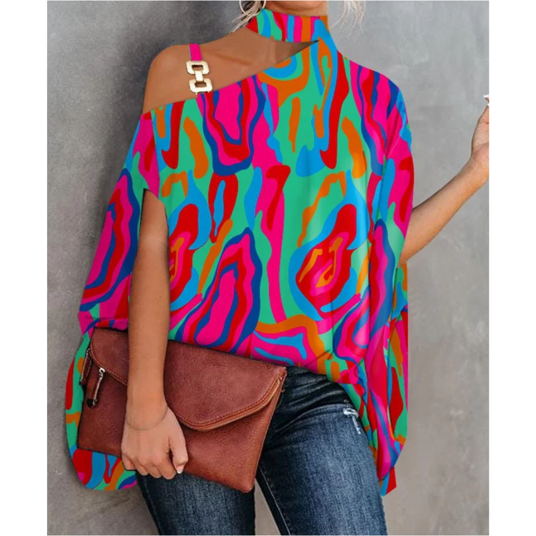 Women's Tunic Top Turtleneck Batwing Sleeve Printed Relaxed Style