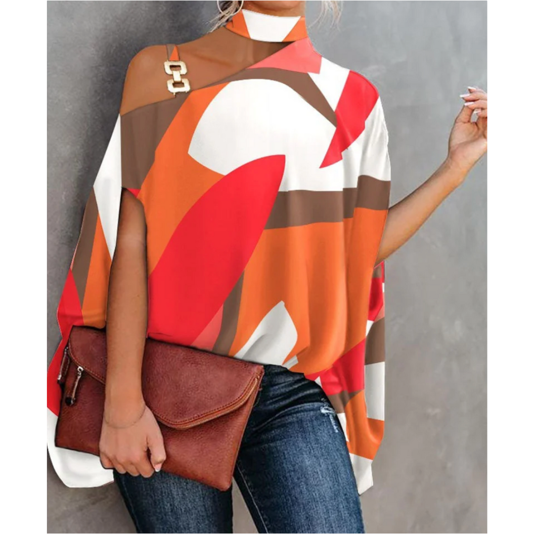 Women's Tunic Top Turtleneck Batwing Sleeve Printed Relaxed Style