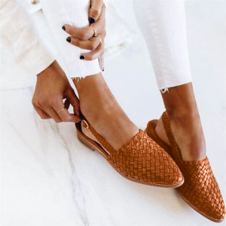 Women's Woven Mules Pointed Toe Slip On Flat Style