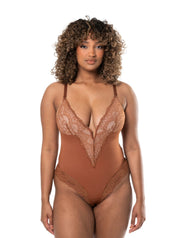 Snatch Them CocoaPlums! | V-Neck Half Laced Bodysuit