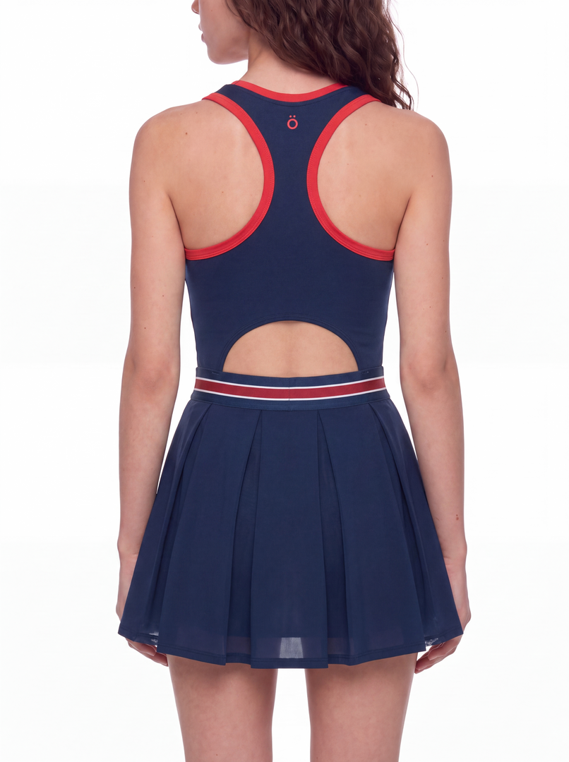 Serena Block A-Line Sleeveless Dress - In Navy Blue