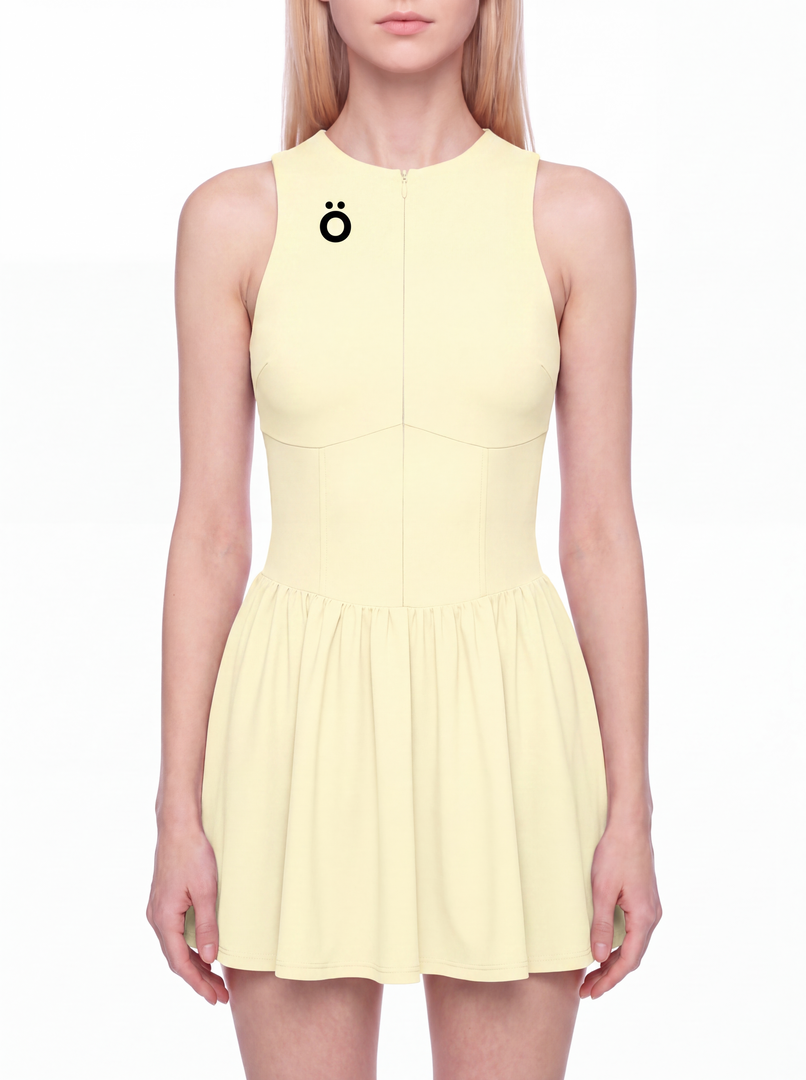 Selena Ruched Sleeveless Full-Zip Dress - In Pink, Light Yellow, & Water Blue