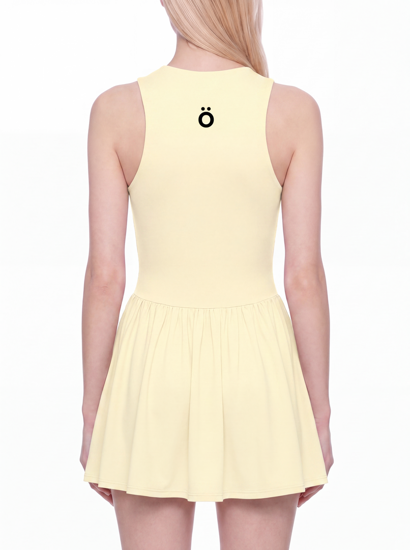 Selena Ruched Sleeveless Full-Zip Dress - In Pink, Light Yellow, & Water Blue