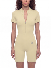 Maxima Quarter-Zip Short Sleeve Romper - In Apricot