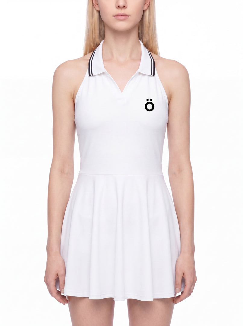 Lucia Collared Halter A-Line Tennis One Piece Dress - In White
