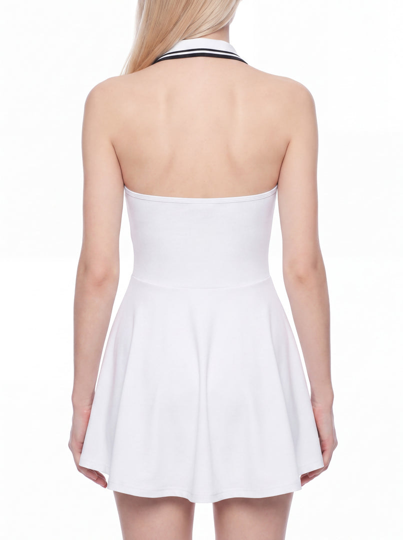 Lucia Collared Halter A-Line Tennis One Piece Dress - In White