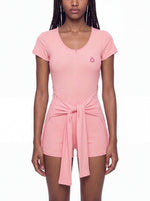 Load image into Gallery viewer, Claudia Dual-Function Cape Tie-Waist Romper - In Pink
