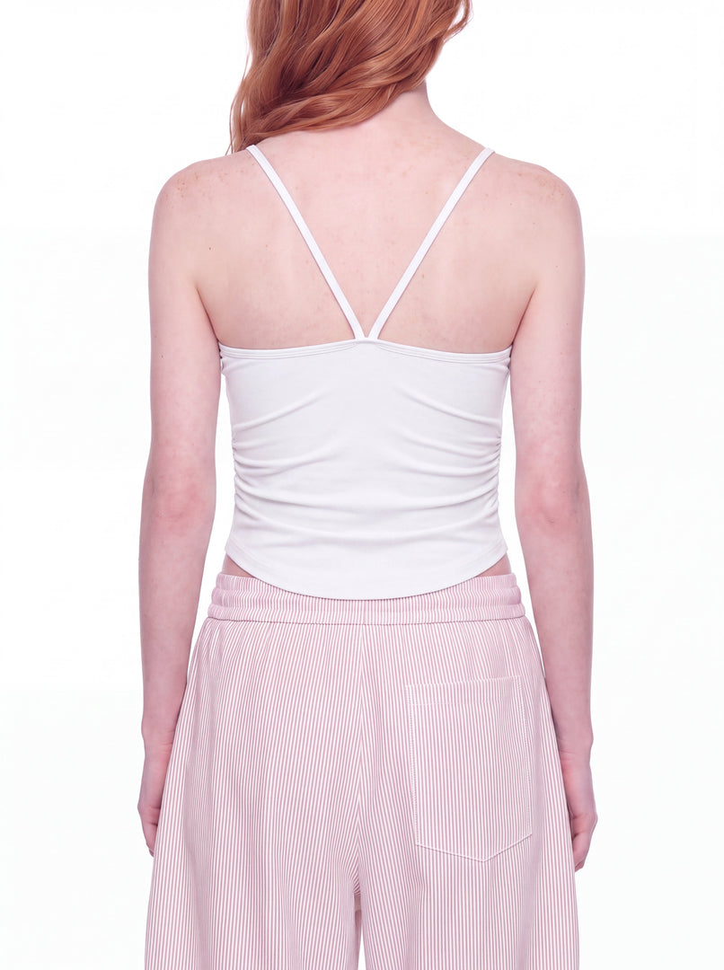 Nona Ruched Yoga Tank Top - In White