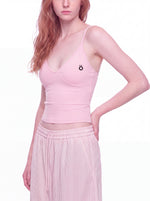 Load image into Gallery viewer, Tertia V-Neck Yoga Tank Top - Pink &amp; White
