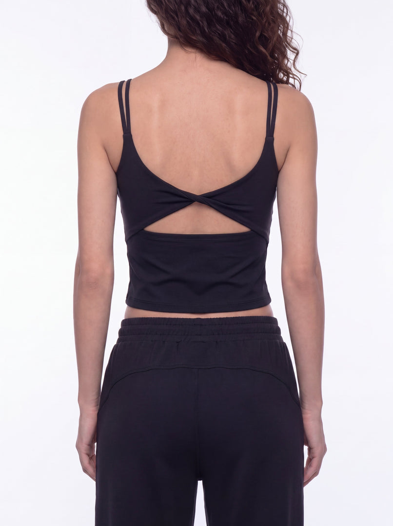 Emilia Yoga Crop Tank Top - Brown & Black