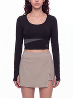 Load image into Gallery viewer, Celestia Panelled Long Sleeve Yoga T-Shirt - In Black
