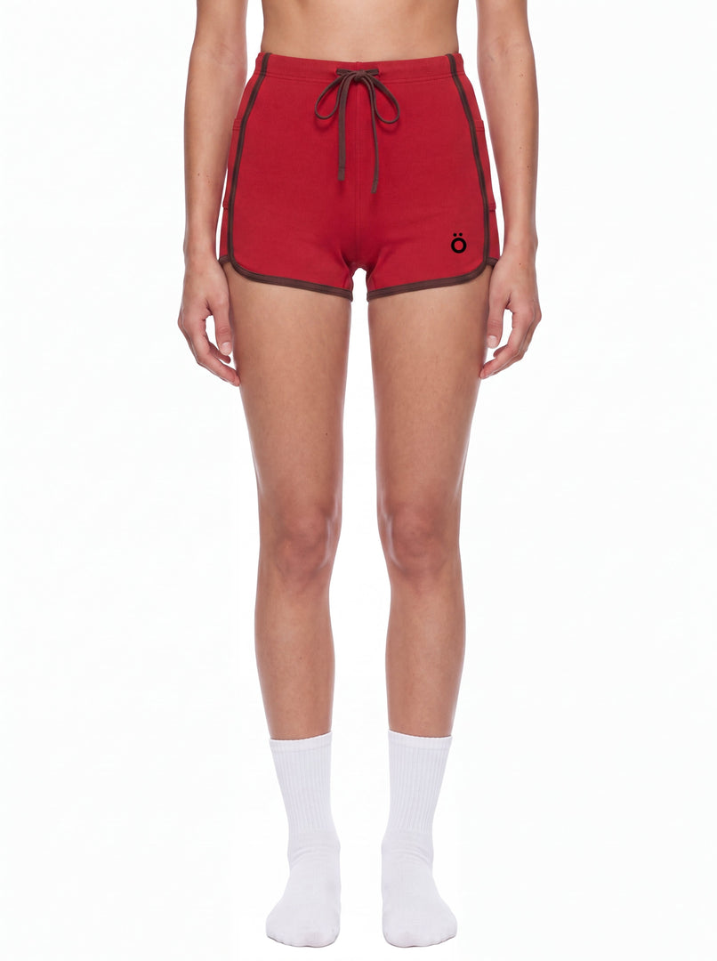 Mira High Rise Color Block Yoga Shorts - In Red