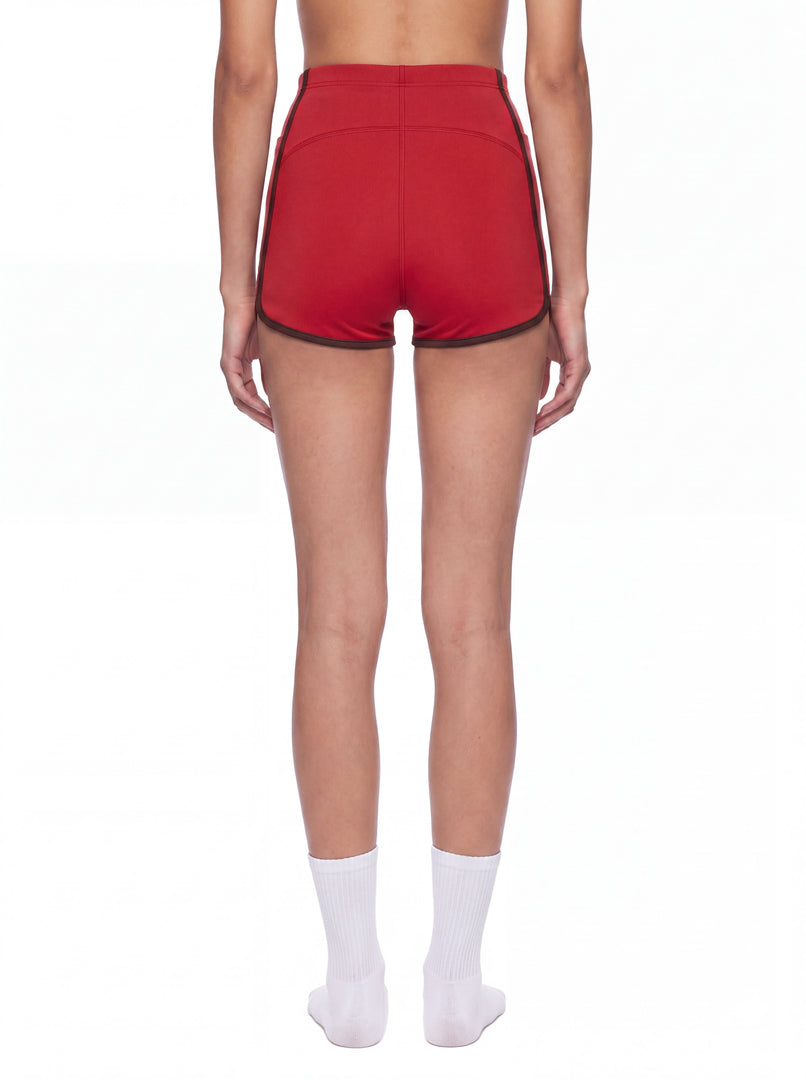 Mira High Rise Color Block Yoga Shorts - In Red