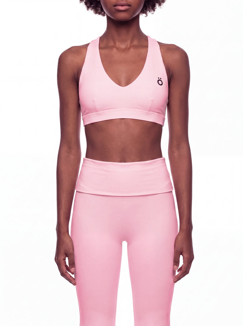 Flora Halter Cropped Sports Bra - In Pink