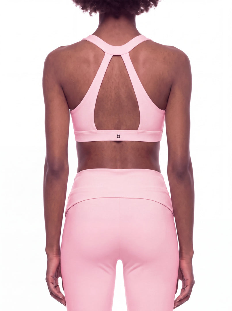 Flora Halter Cropped Sports Bra - In Pink