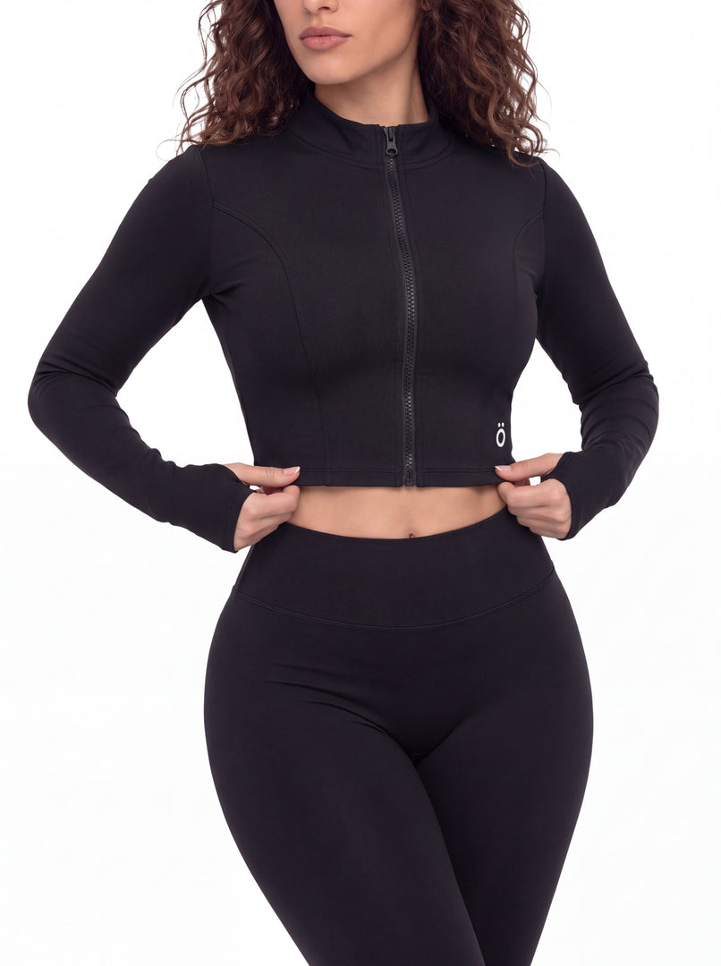 Arcadia Crop Yoga Sports Jacket - In Black