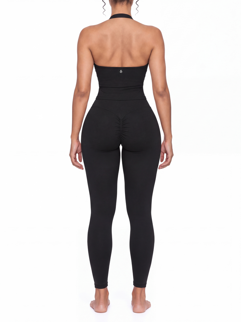 Albina + Honora Ruched Top & High Waisted Matching Yoga Set - In Black