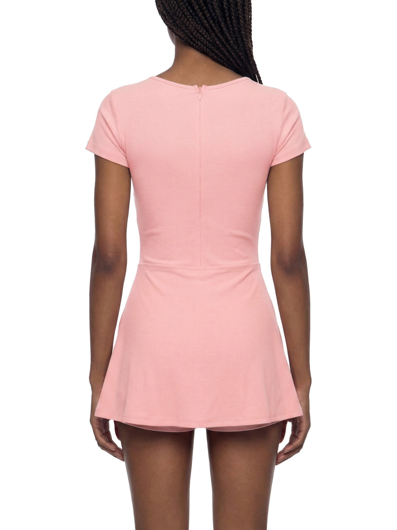 Claudia Dual-Function Cape Tie-Waist Romper - In Pink