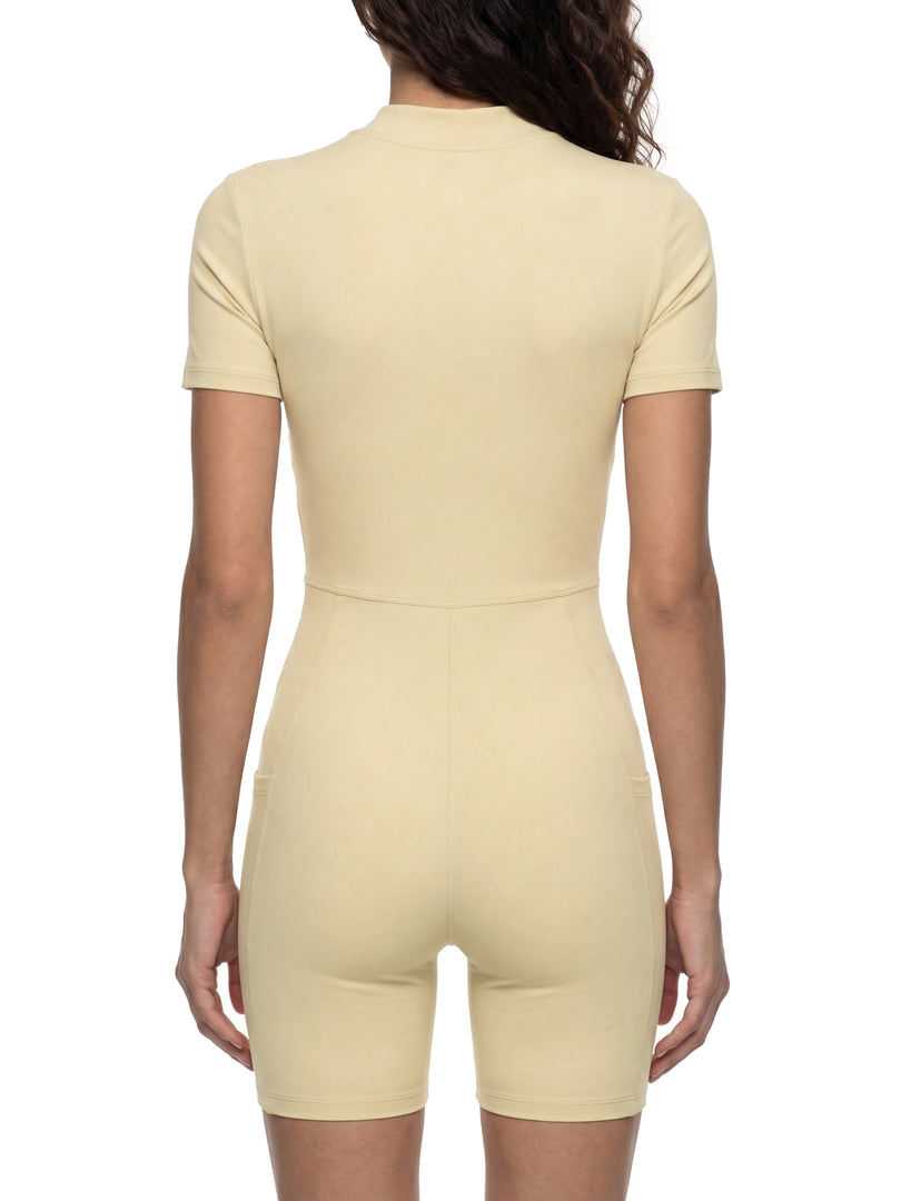 Maxima Quarter-Zip Short Sleeve Romper - In Apricot