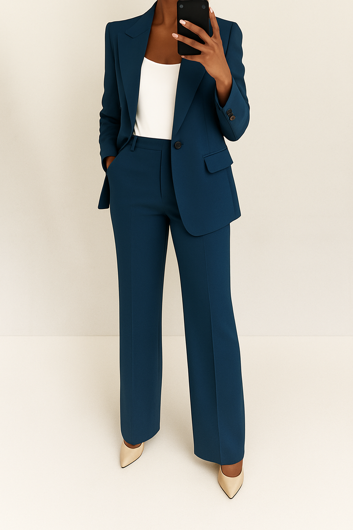 Women's Two Piece Set Single Button Blazer Wide Leg Pants Tailored Formal Style