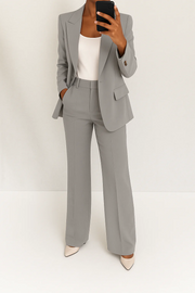 Women's Two Piece Set Single Button Blazer Wide Leg Pants Tailored Formal Style