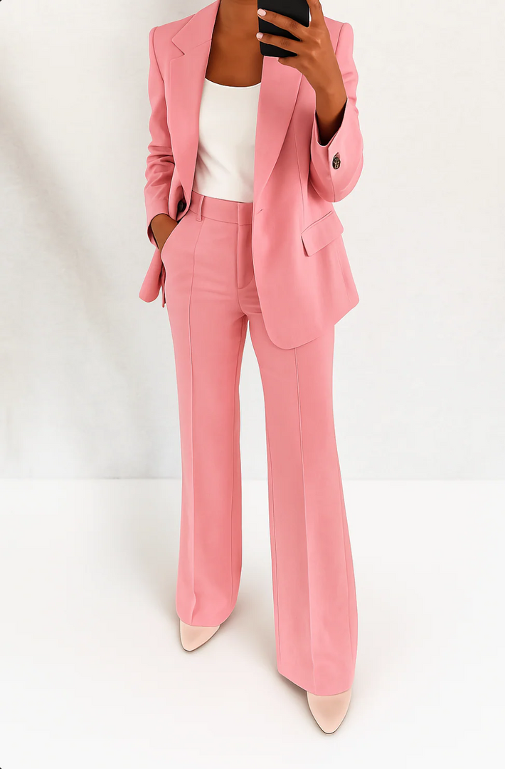 Women's Two Piece Set Single Button Blazer Wide Leg Pants Tailored Formal Style