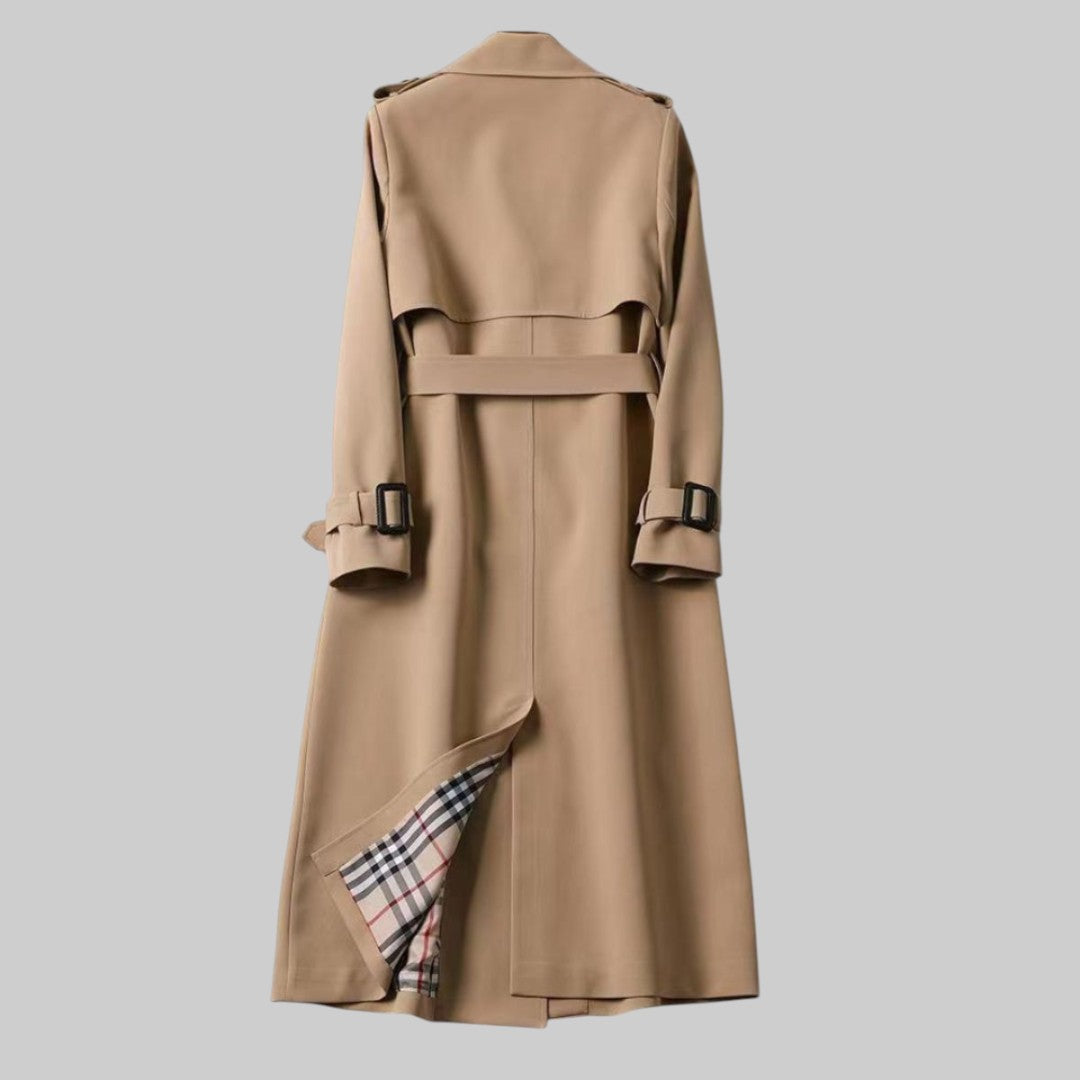 Women's Trench Coat Lapel Collar Belted Waist Double Breasted Longline Style