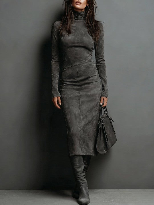 Women's Suede Bandage Dress Semi Formal Midi Style