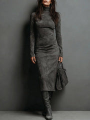 Women's Suede Bandage Dress Semi Formal Midi Style